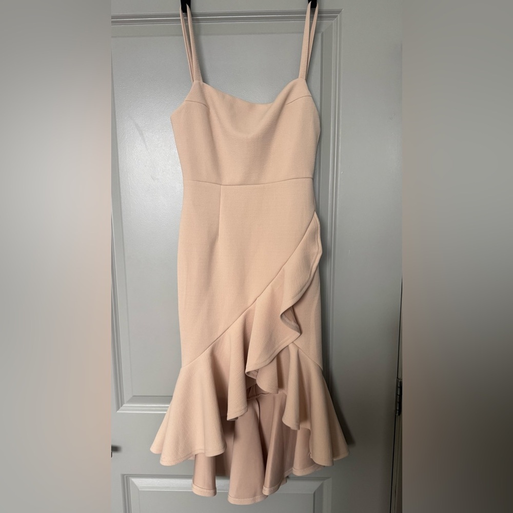 Pink Asymmetrical Ruffled Spaghetti Strap Cocktail Dress